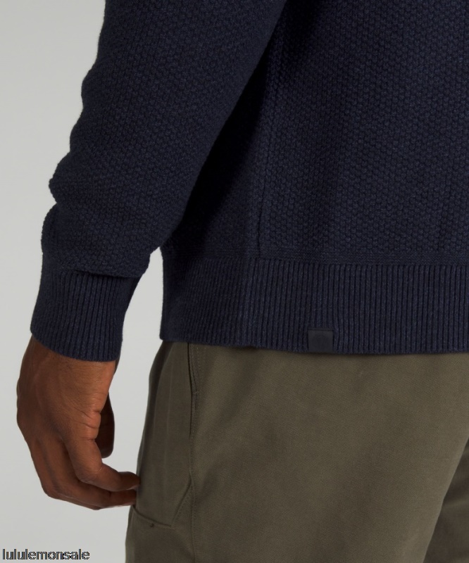 Lululemon Deutschland DELULU935 | Melierter Klassischer Marineblauer Strickpullover Mit Rundhalsausschnitt